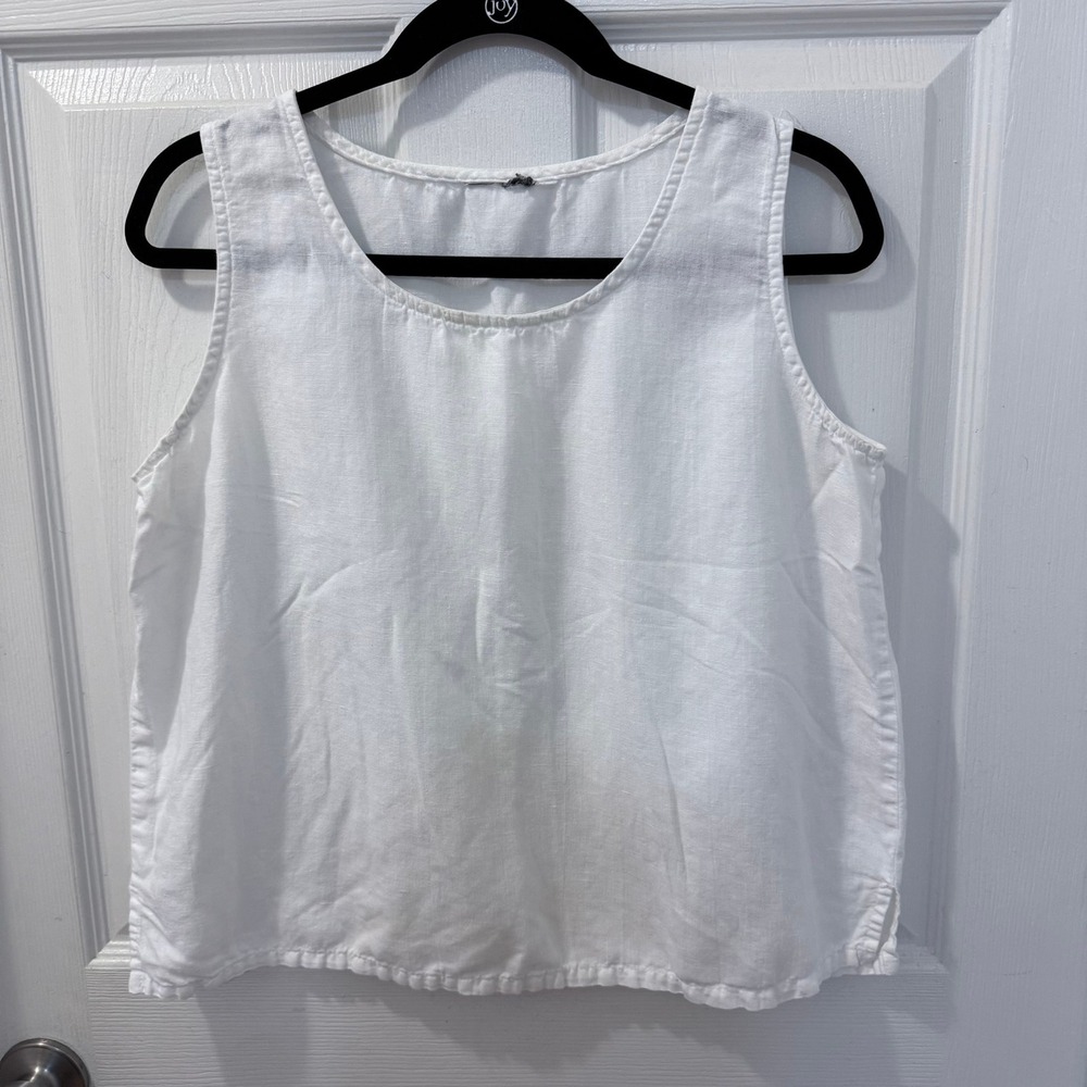 Vintage Hot Cotton Women M 100% Linen Sleeveless Top Cropped Set White Lagenlook - Picture 3 of 12